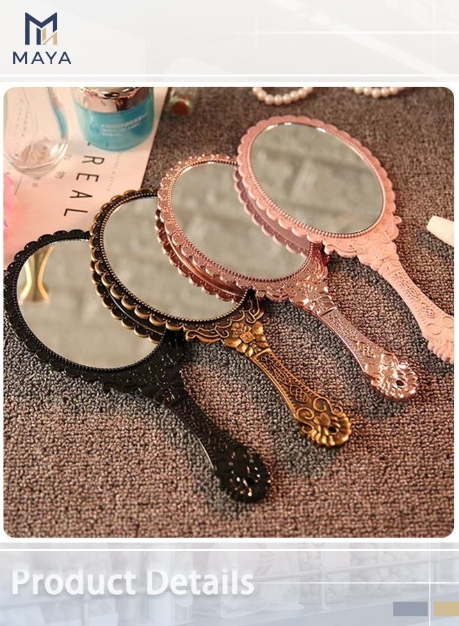 مايا مرآة يدوية بمقبض، مرايا يدوية صغيرة للسفر للنساء، مرايا حقائب يد عتيقة (أسود) - Image 5